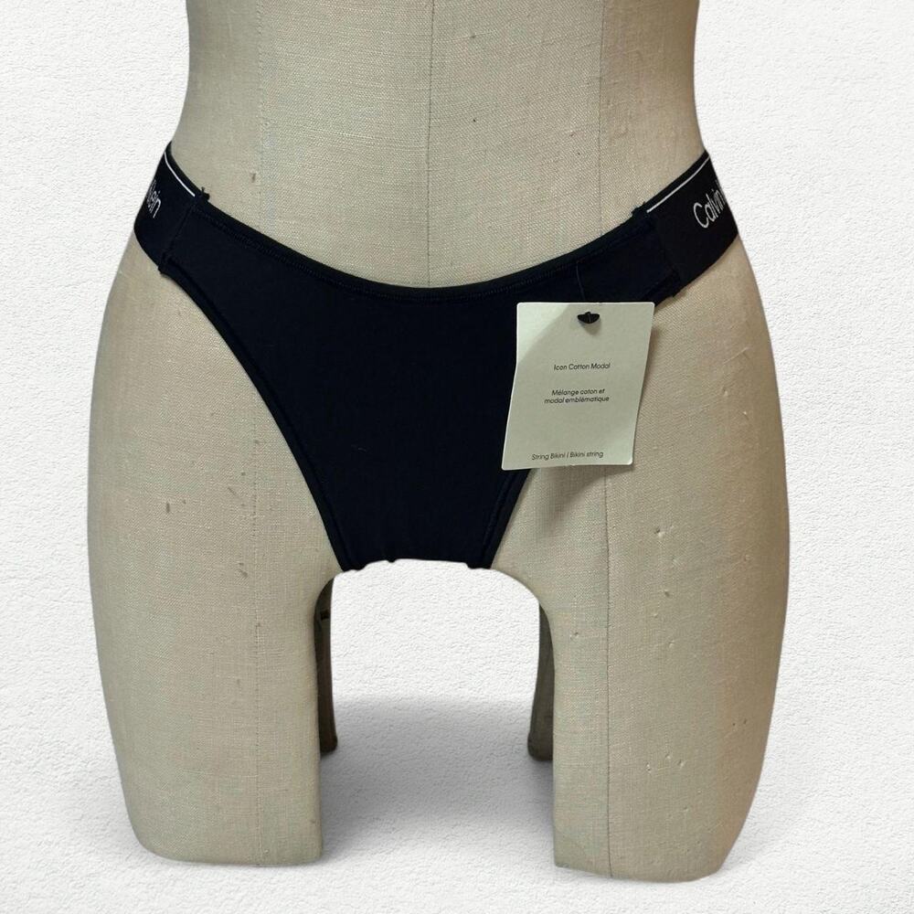Calvin Klein Icon Cotton Modal String Bikini Panties in Black & White